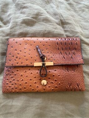Brown Embossed Clutch with Gold Accent